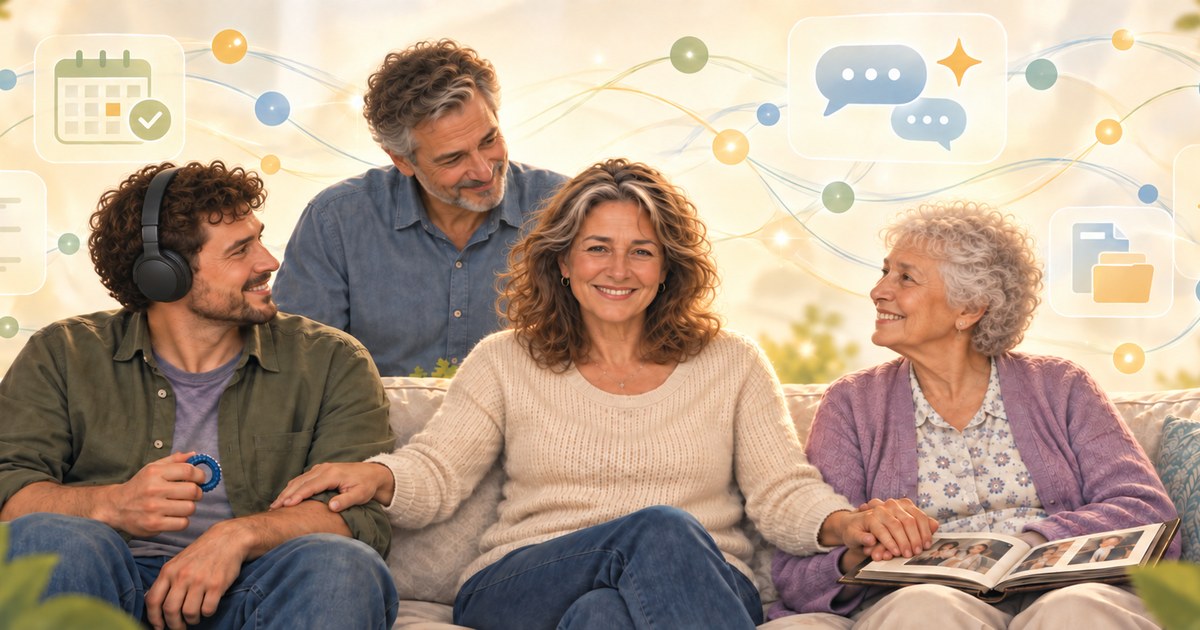 A caregiver and adult family member sharing a supportive moment